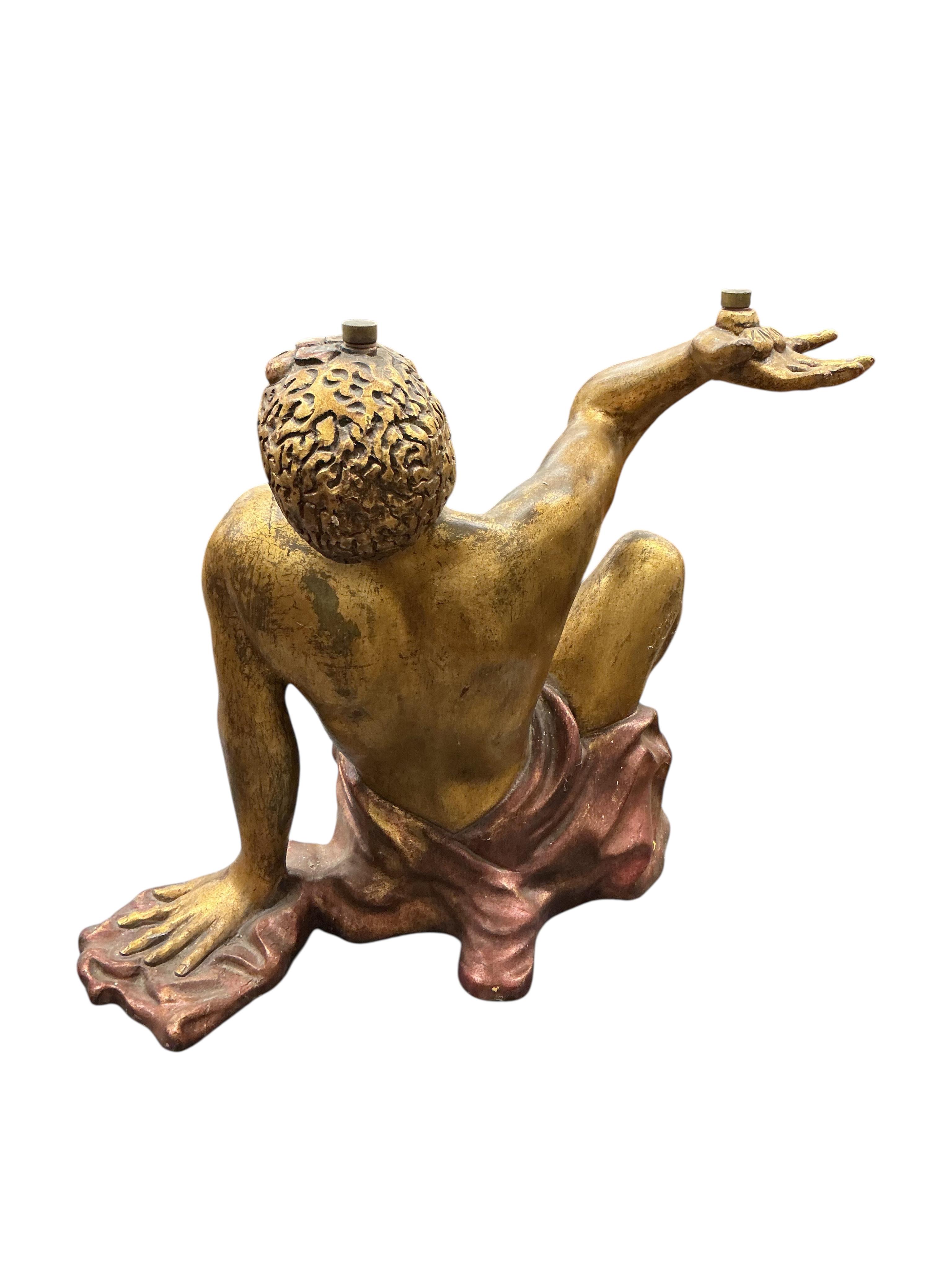 A pair of Venetian style painted carved wood seated Blackamoor figural table supports, height 54cm